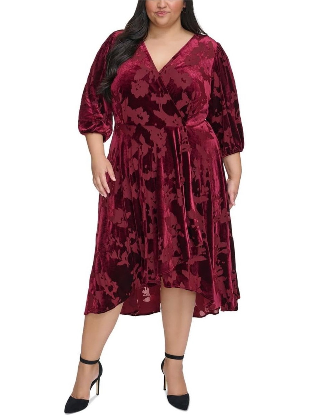 Calvin Klein Velvet Burnout Floral Faux Wrap Dress